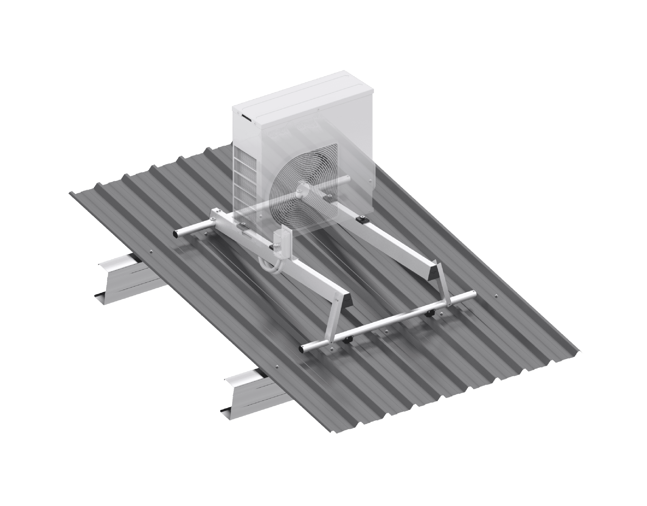 Monkeytoe  Condenser Roof Mounts CM02.12.3 Wind & Seismic Rated HD Roof mount rated 200kg: 1200mm purlins, 300mm adjustable upright