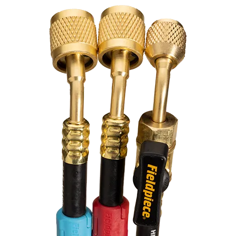 Fieldpiece HR3C – 1/4″ Low Loss Valve – 1/4″ Ball Valve Hose Set – 3 Pack.