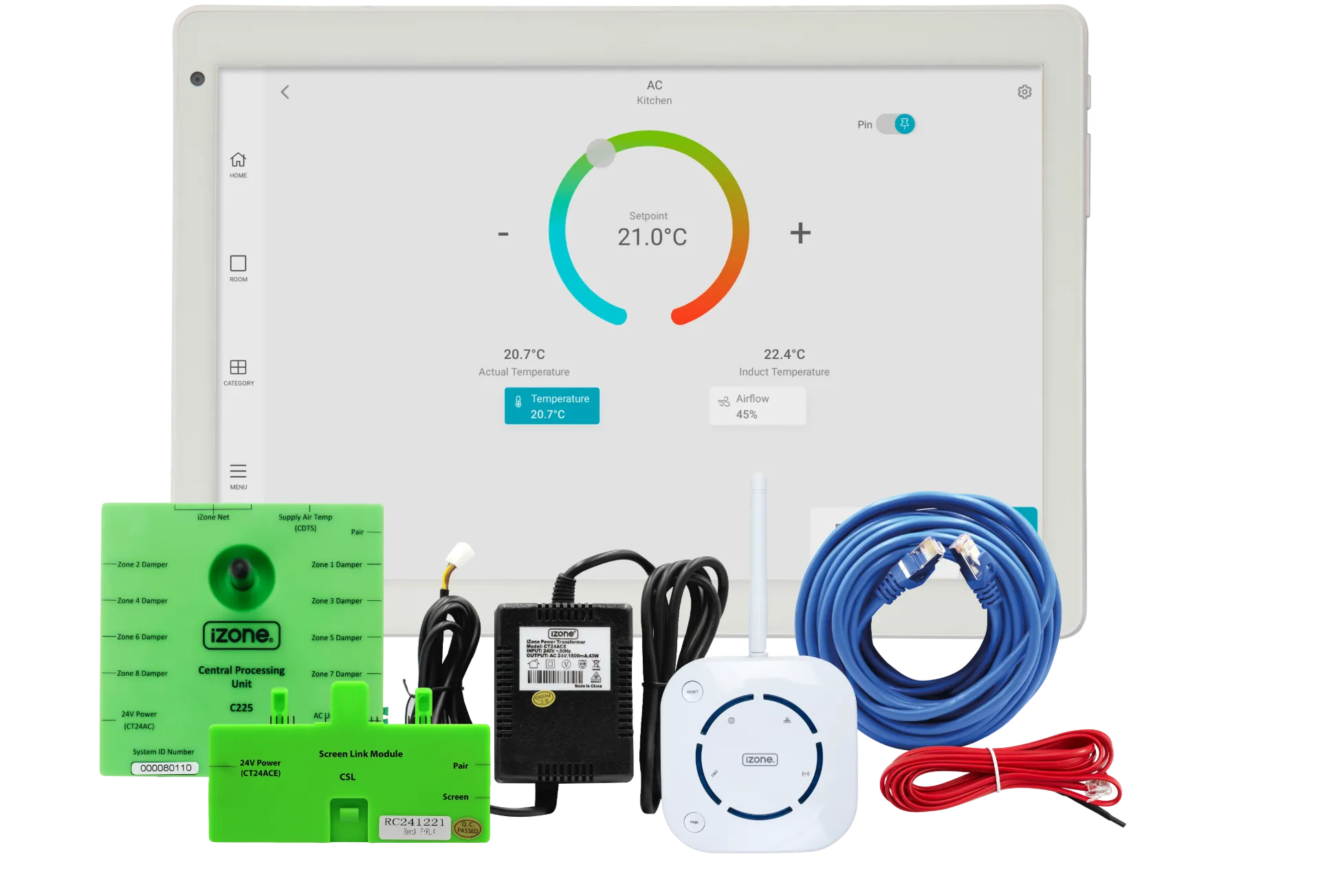 iZONE NOVA + 8 ZONE CPU + SMART HUB 
HARDWIRED SCREEN (No AC Module)