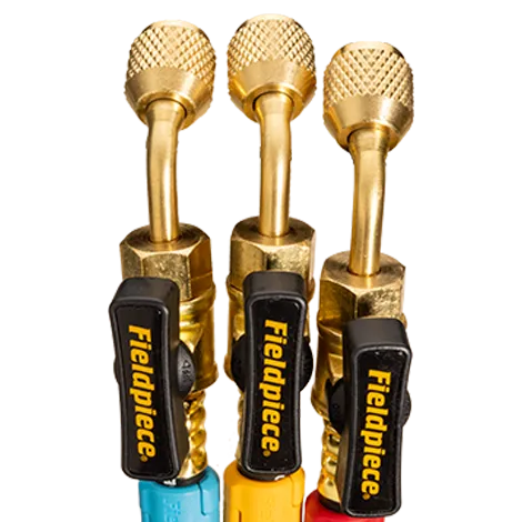 [FP-HR3B] Set of 3 Premium Black Refrigerant Hoses x1500mm with Ball Valves & 1/4" Fittings.  Includes Red, Yellow & Blue colour tags.