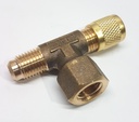 Schrader Swivel Tee (Brass) - 1/4 FSAE x 1/4 SCHR x 1/4 SCHR incl. cap & core